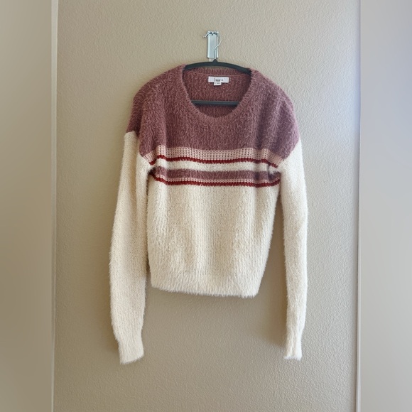 Louna Women’s Pullover Fuzzy Crewneck Sweater Colorblock Striped Valentines - Picture 7 of 9